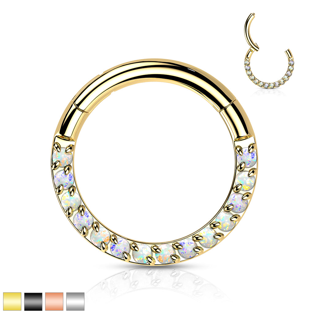 16G Titanium Hinged Hoop W/ Forward Facing Opal For Septum or Daith Piercings